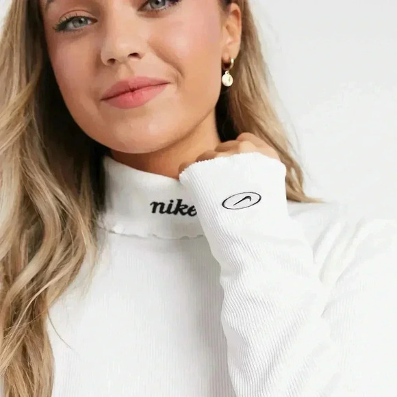 NIKE Turtleneck Ribbed Sweater Top in White, Size XS - Picture 3 of 12